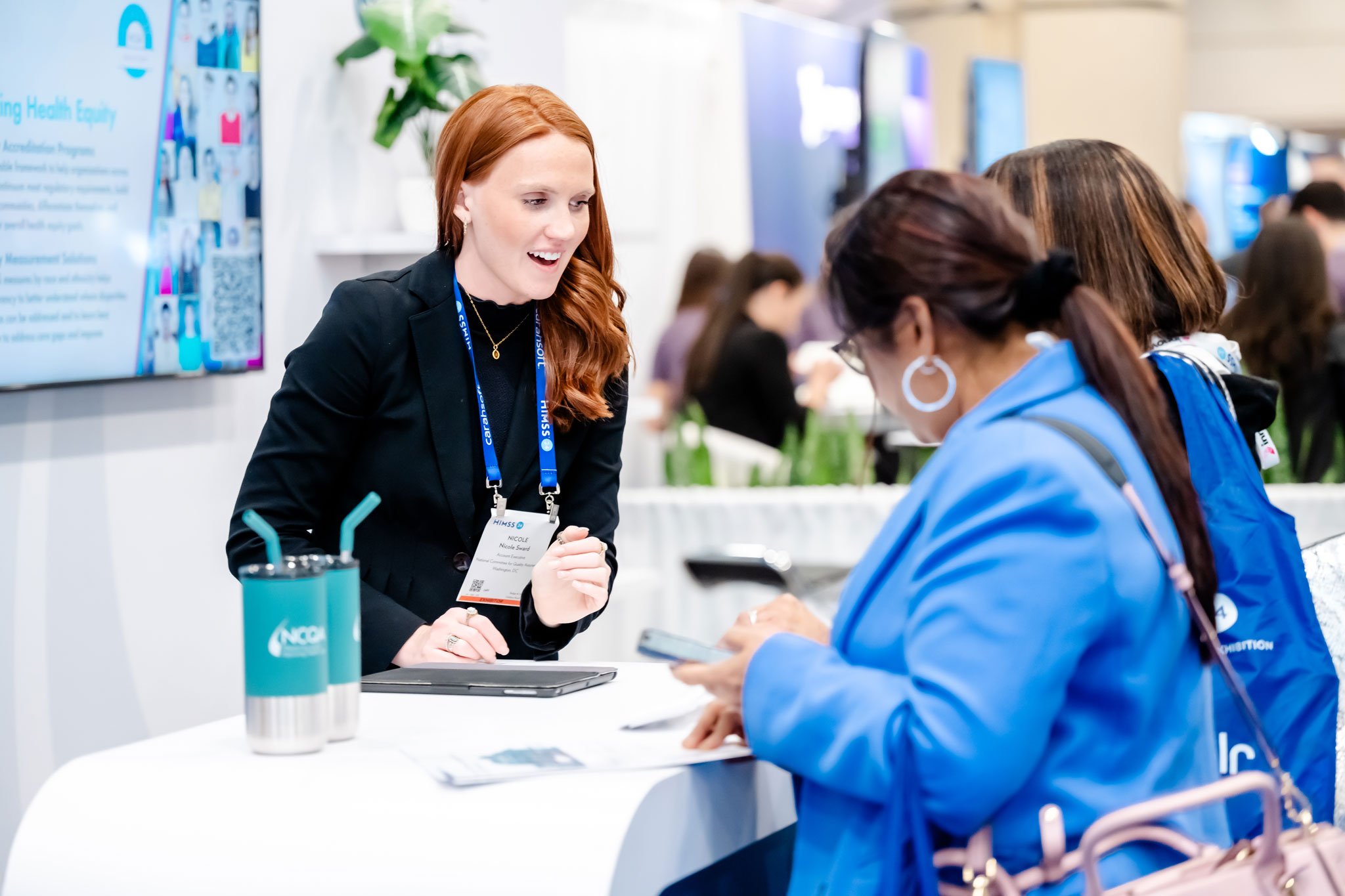 Attendees exploring first time exhibitors at HIMSS25 to find innovative healthcare companies.